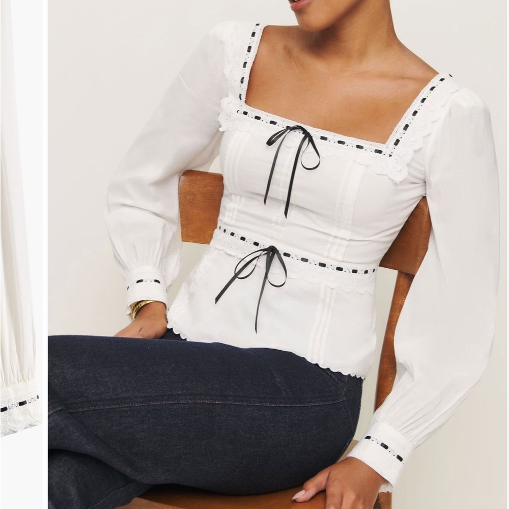 Reformation Haisley Ribbon Accent Peplum Top